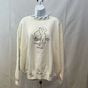 Vintage La Mode Crewneck Sweatshirt w Golfer Embroidery - Size XL - White/Multi